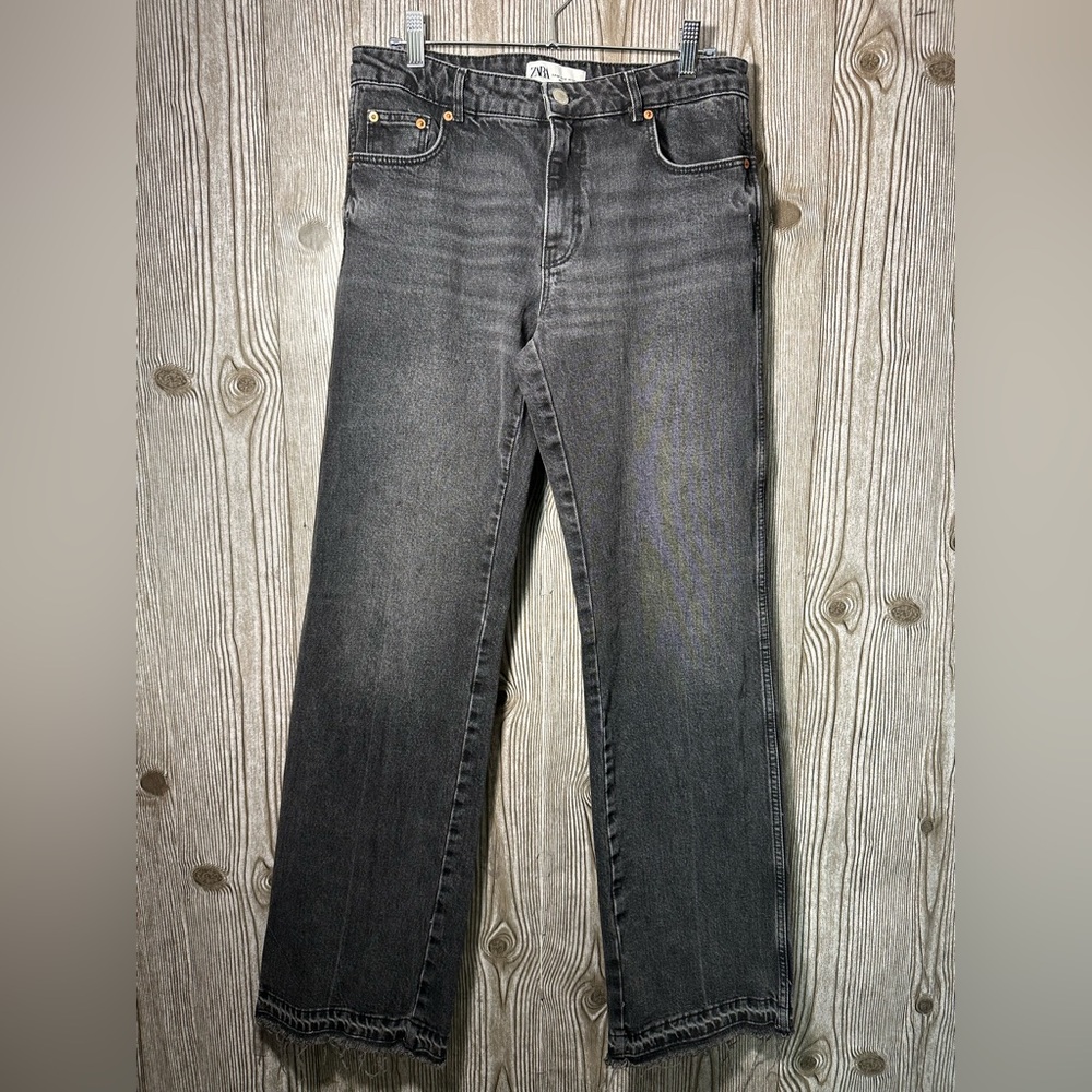 Zara Black Relaxed Wide Leg Mid Rise Jeans Sz 8